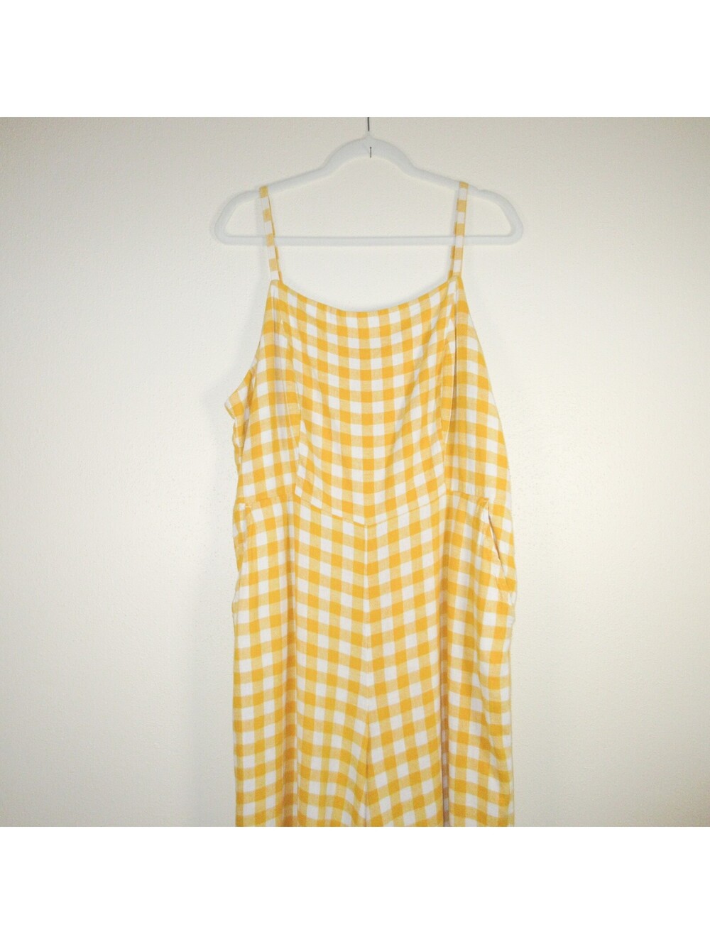 Old Navy Gingham Jumpsuit Yellow White Wide Leg Cottagecore Coastal Sz XL